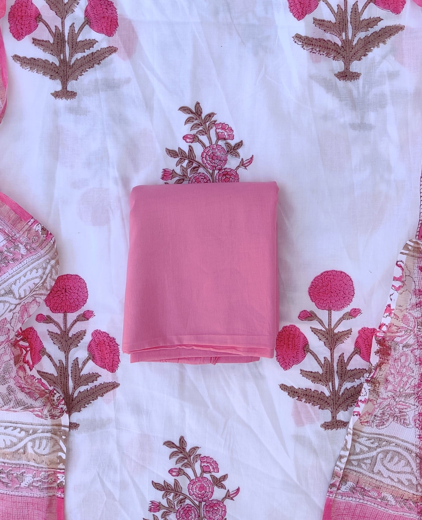 Hand Block Printed Cotton Suit with Cotton Kota Doria dupatta