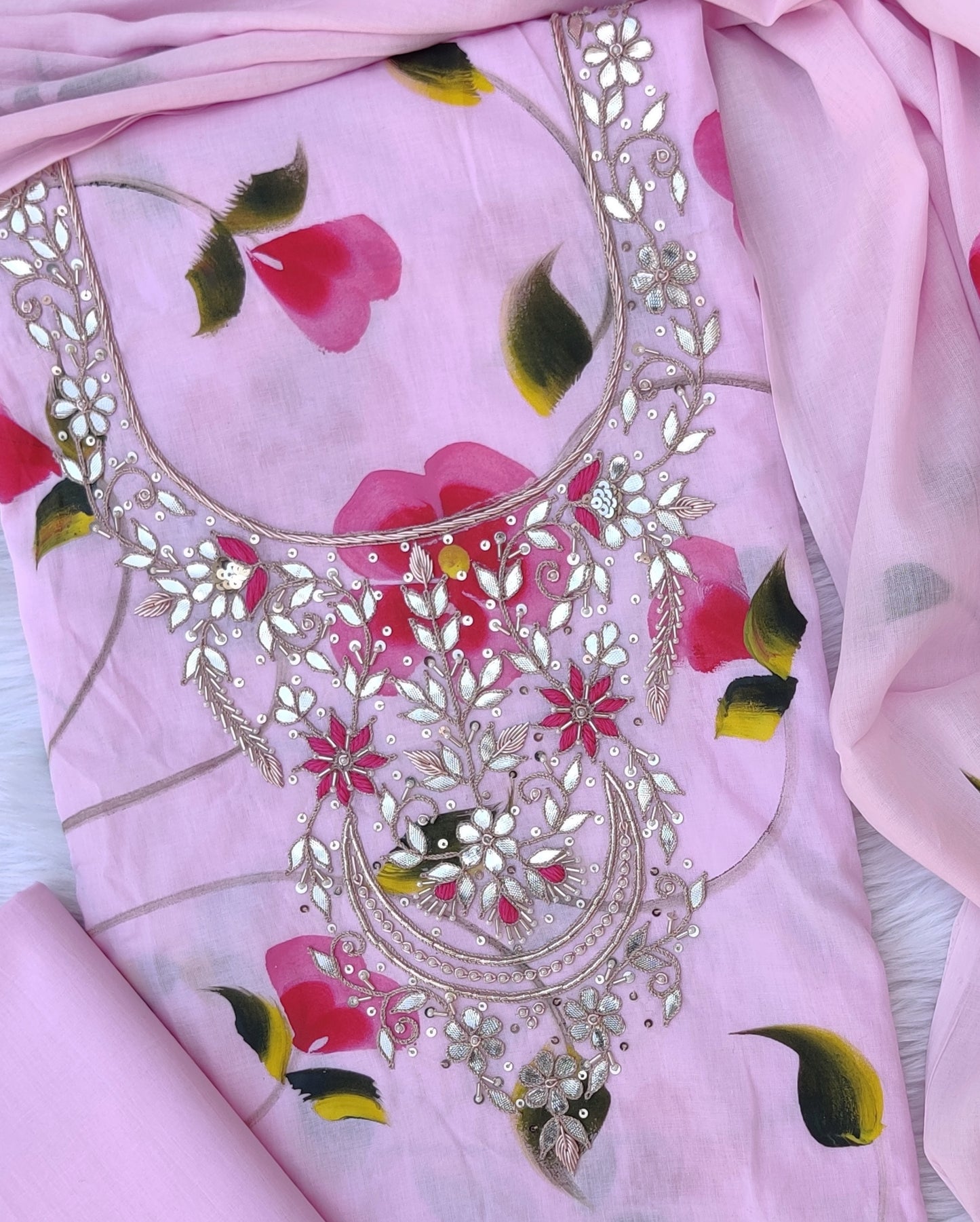 FLORAL PRINTED COTTON GOTA PATTI SUIT WITH COTTON DUPATTA