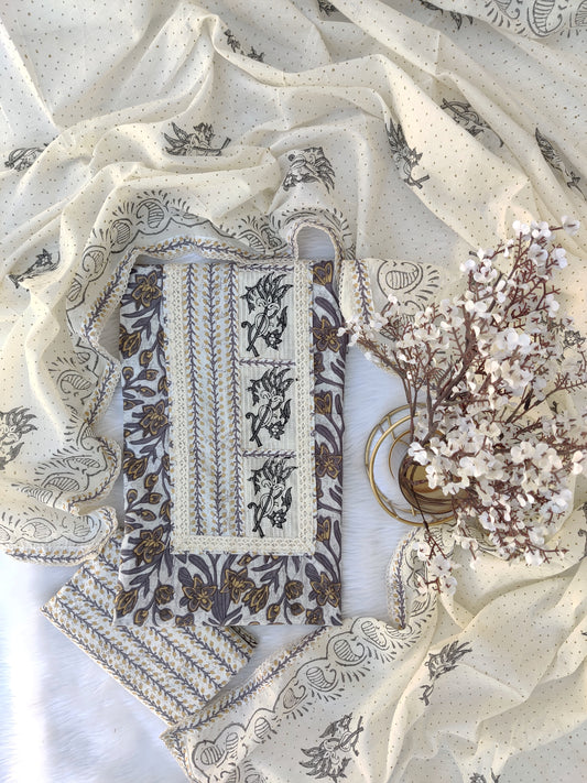Exclusive Hand Block Cotton Printed Neck Work Suits with mulmul dupatta8