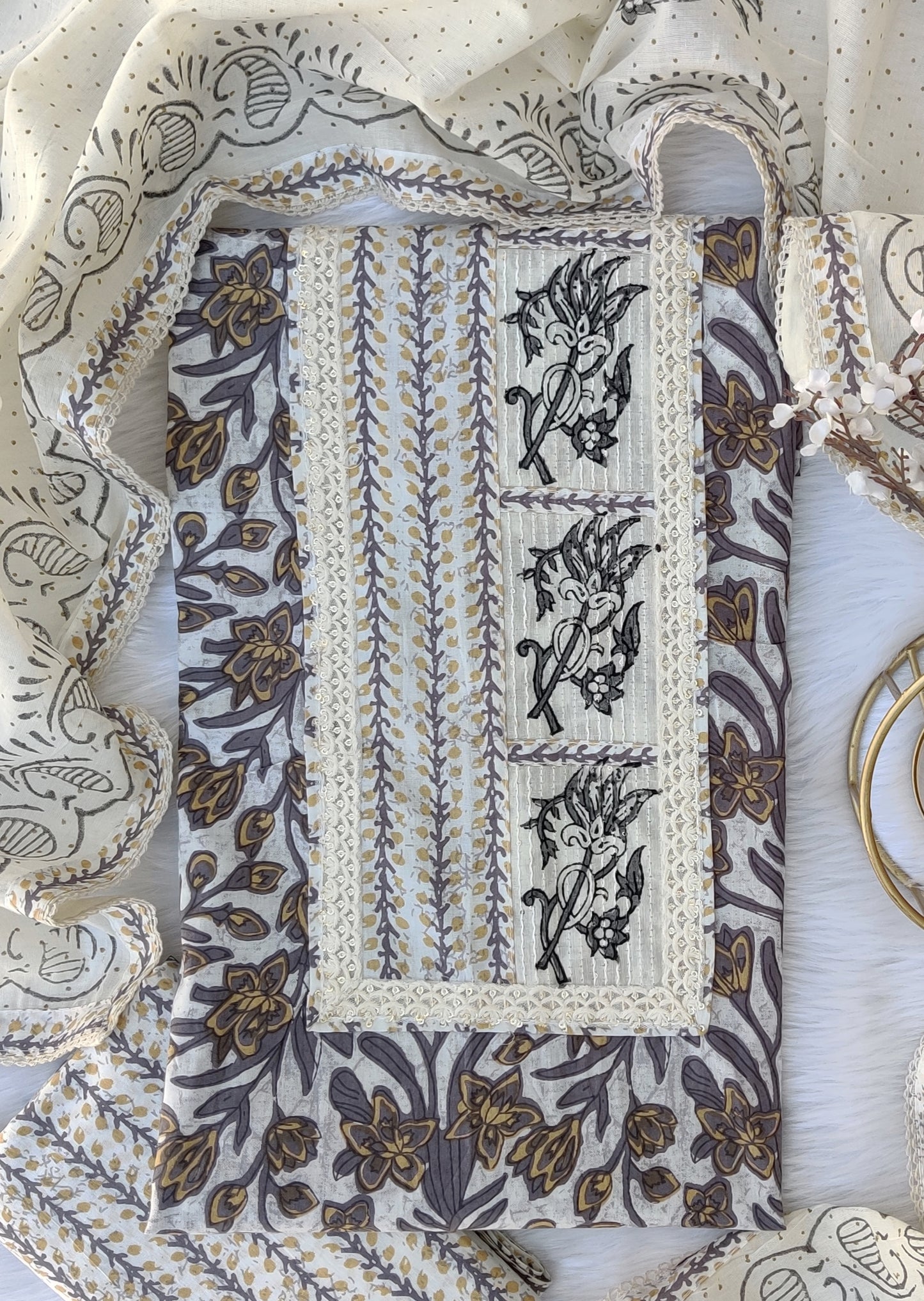 Exclusive Hand Block Cotton Printed Neck Work Suits with mulmul dupatta8