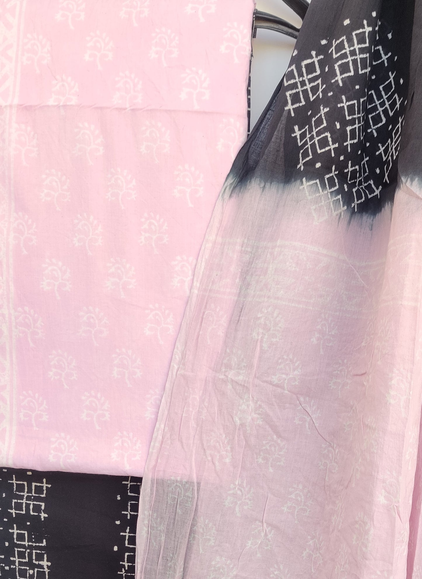 Hand Block Printed Cotton Suit With Mulmul Cotton Dupatta