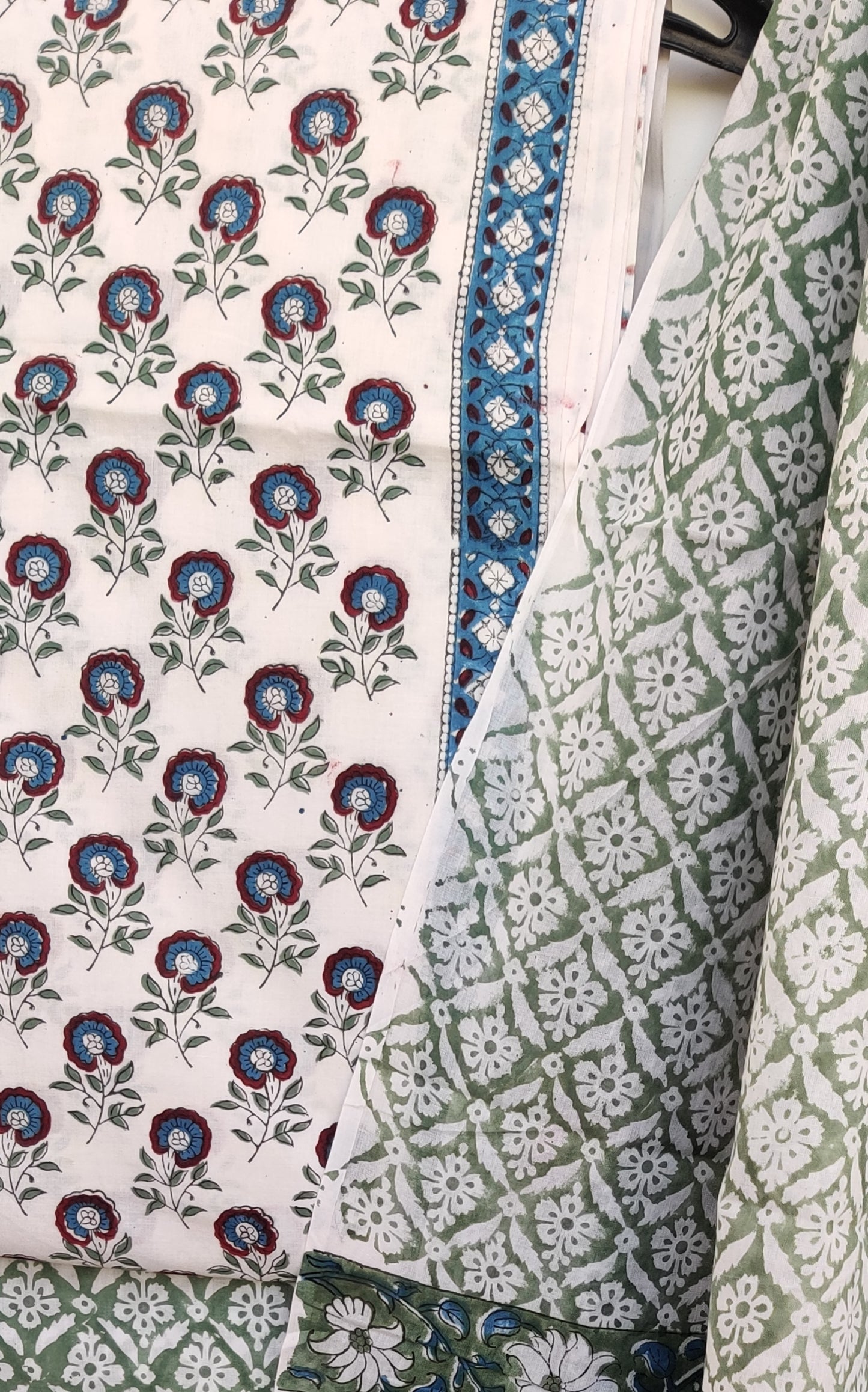 Hand Block Printed Cotton Suit With Mulmul Cotton Dupatta