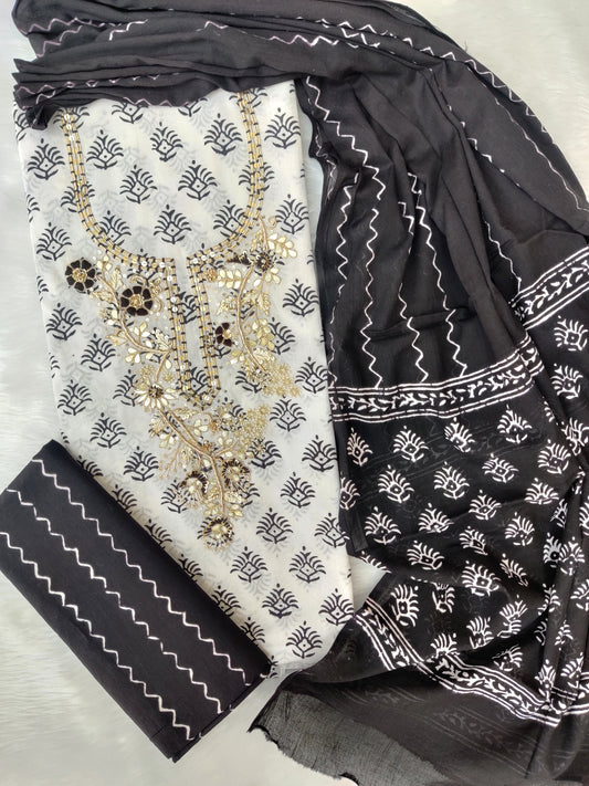 FLORAL PRINTED COTTON GOTA PATTI SUIT WITH COTTON DUPATTA