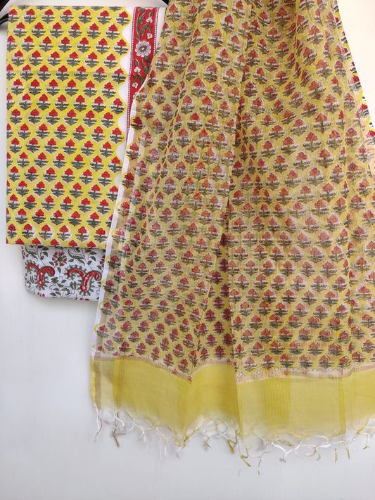 Hand Block Printed Cotton Suit with Cotton Kota Doria dupattaa