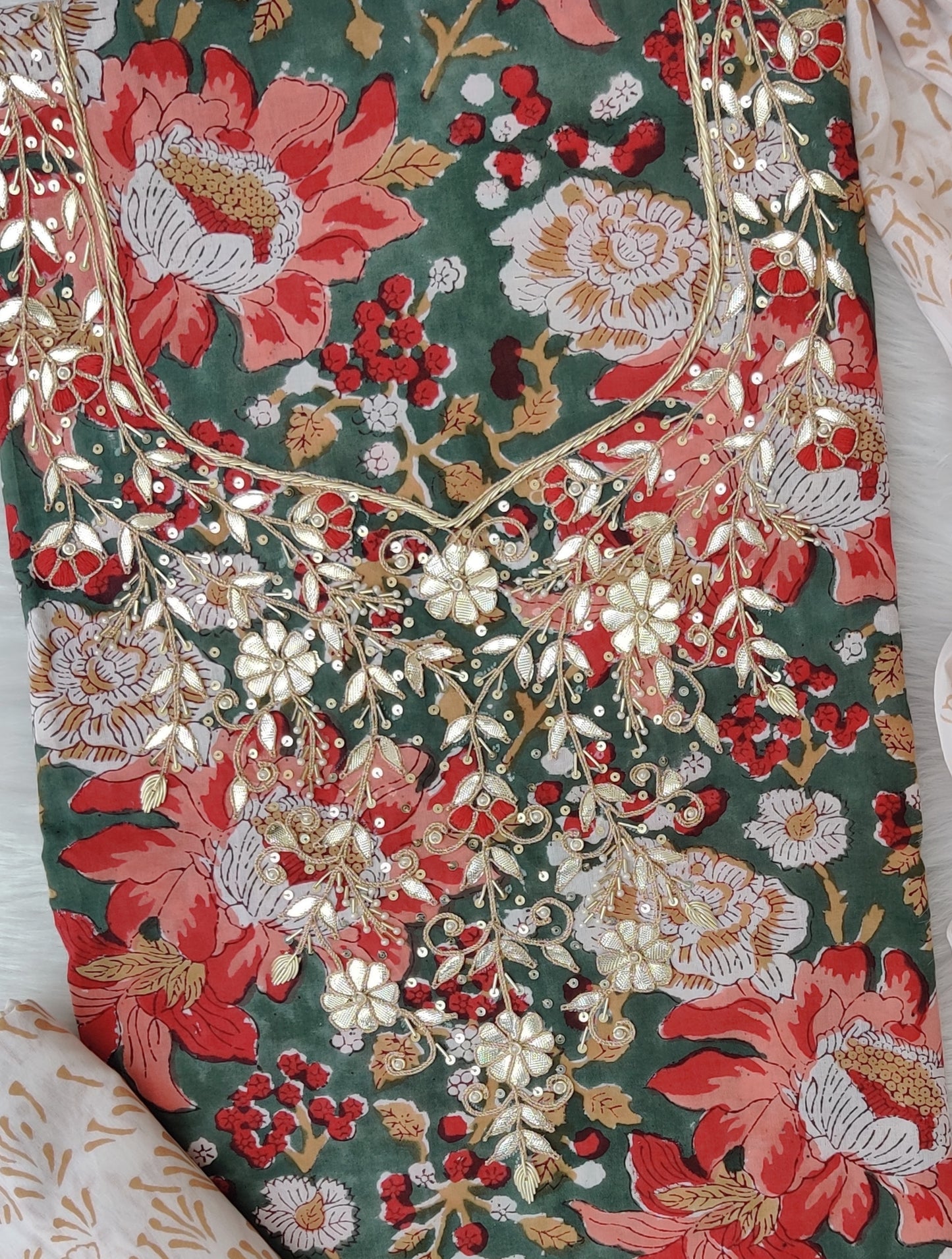 FLORAL PRINTED COTTON GOTA PATTI SUIT WITH COTTON DUPATTA