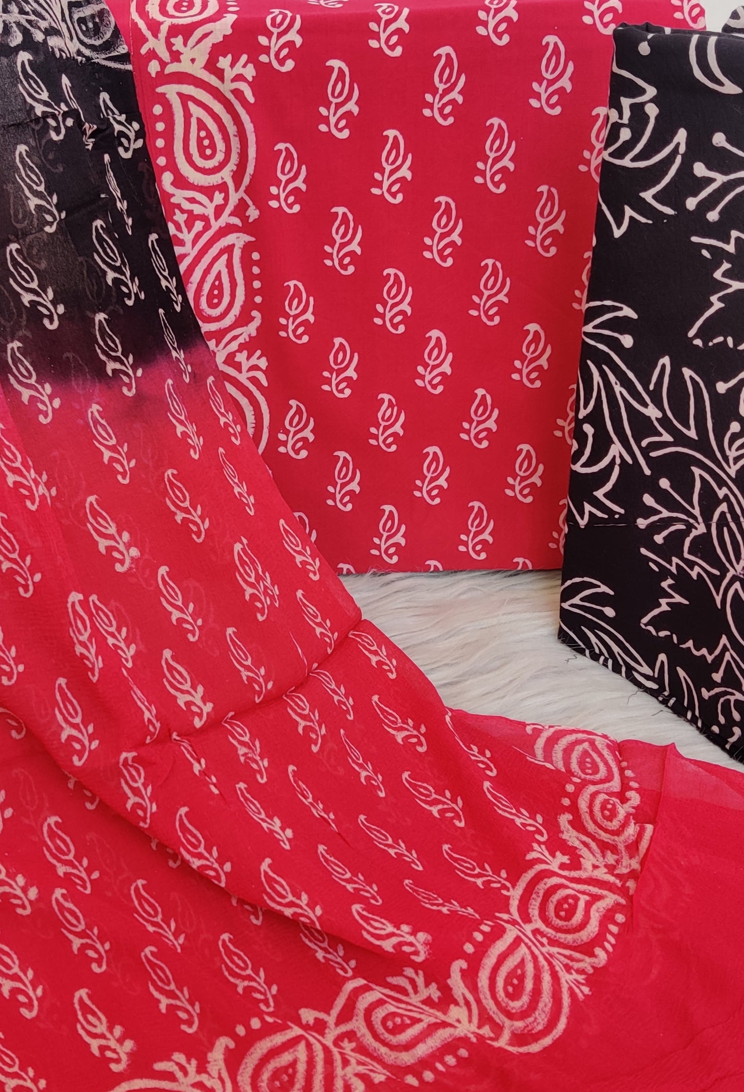 Hand Block Printed Cotton Suit with Pure Chiffon dupatta