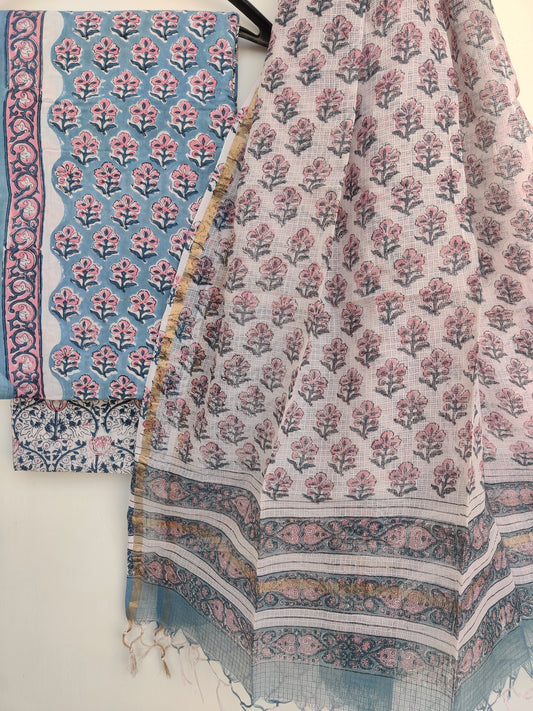 Hand Block Printed Cotton Suit with Cotton Kota Doria dupattaa