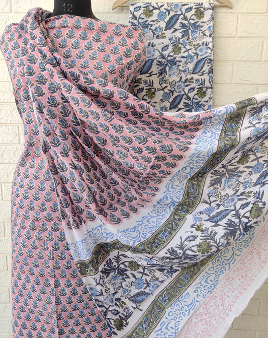 Cotton Block Printed Cotton Suit with mulmul cotton Dupatta