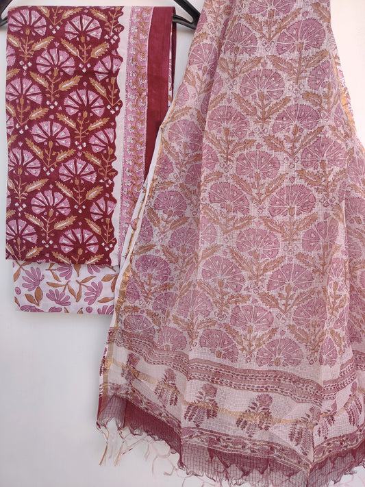 Hand Block Printed Cotton Suit with Cotton Kota Doria dupattaa