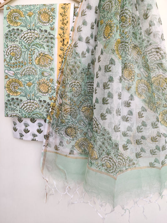 Hand Block Printed Cotton Suit with Cotton Kota Doria dupattaa