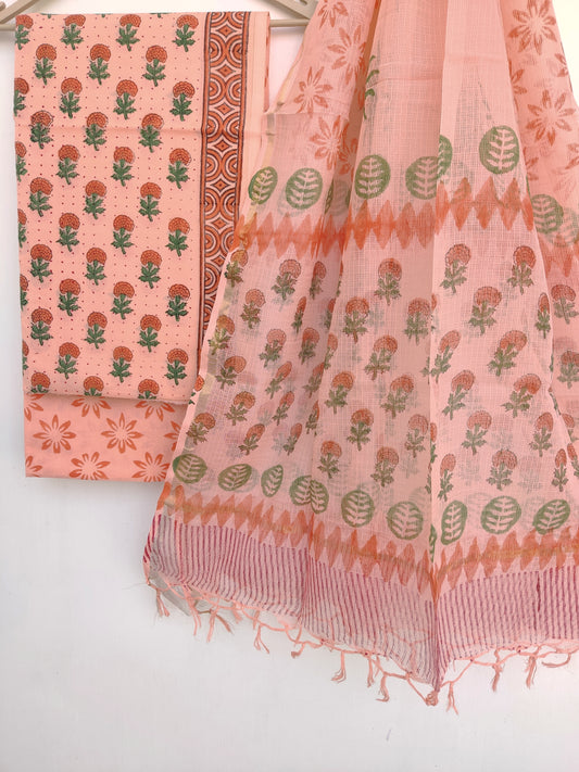 Hand Block Printed Cotton Suit with Cotton Kota Doria dupattaa2
