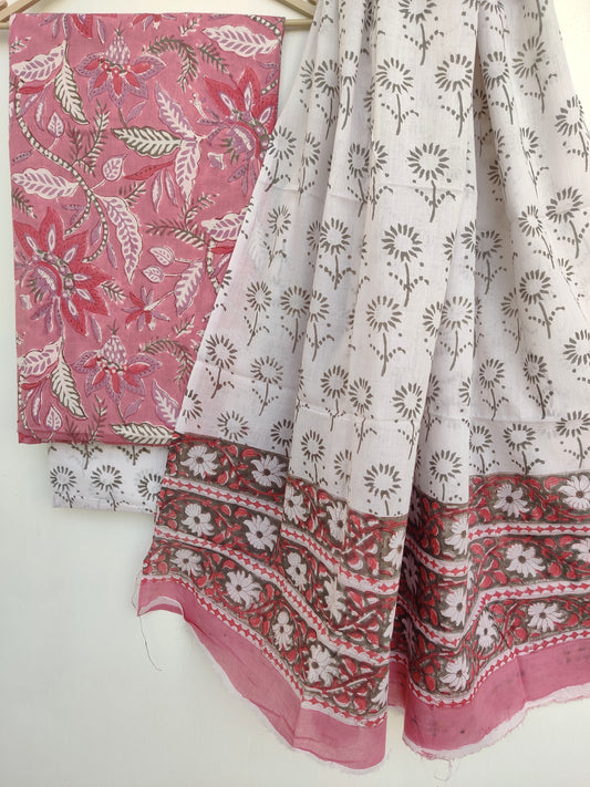 Cotton Block Printed Cotton Suit with mulmul cotton Dupatta