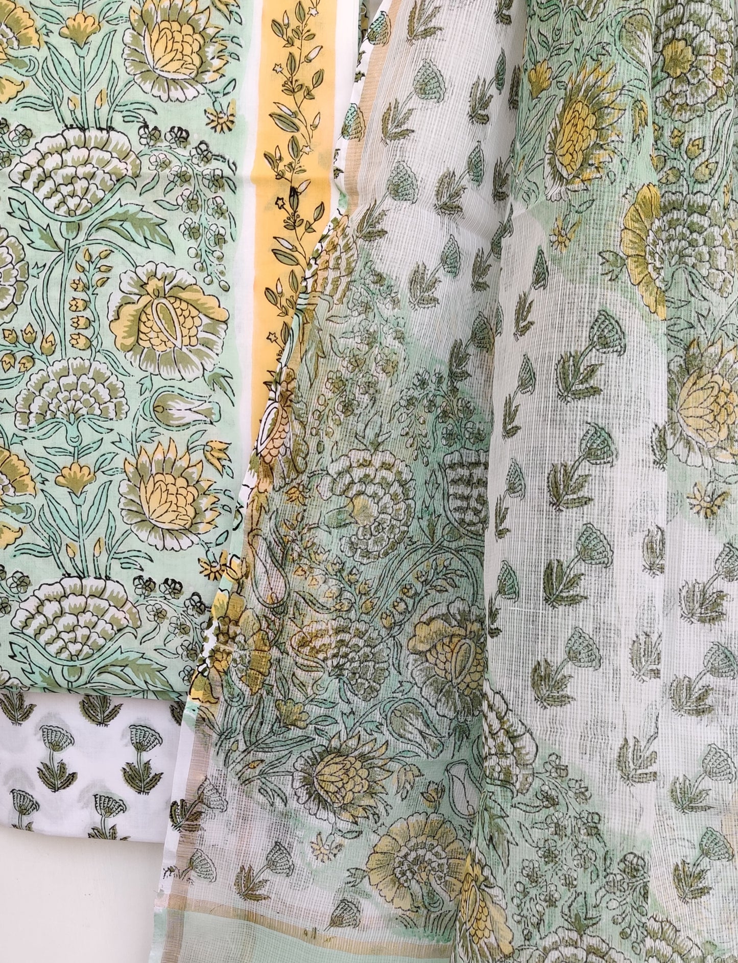 Hand Block Printed Cotton Suit with Cotton Kota Doria dupattaa