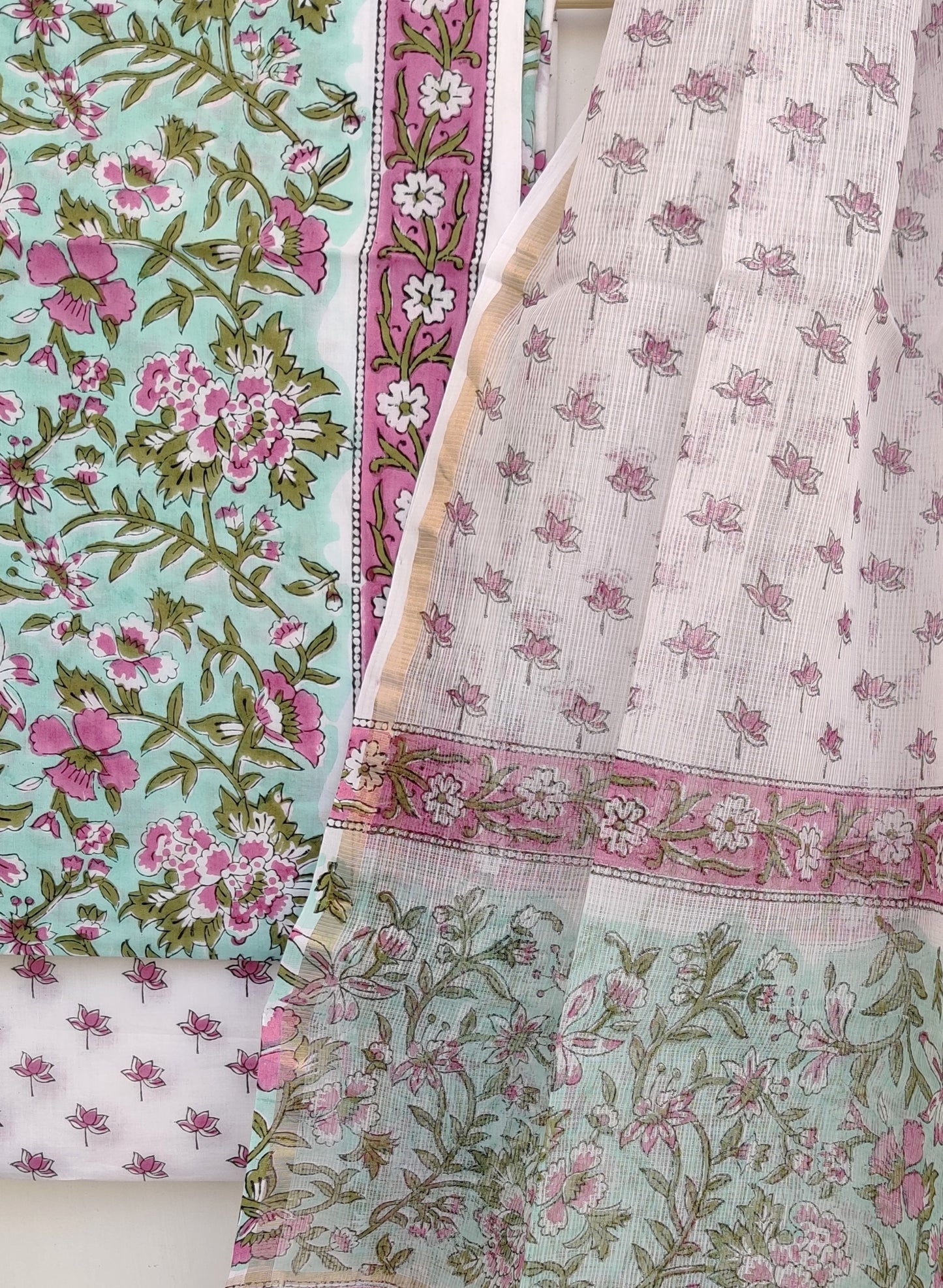 Hand Block Printed Cotton Suit with Cotton Kota Doria dupattaa
