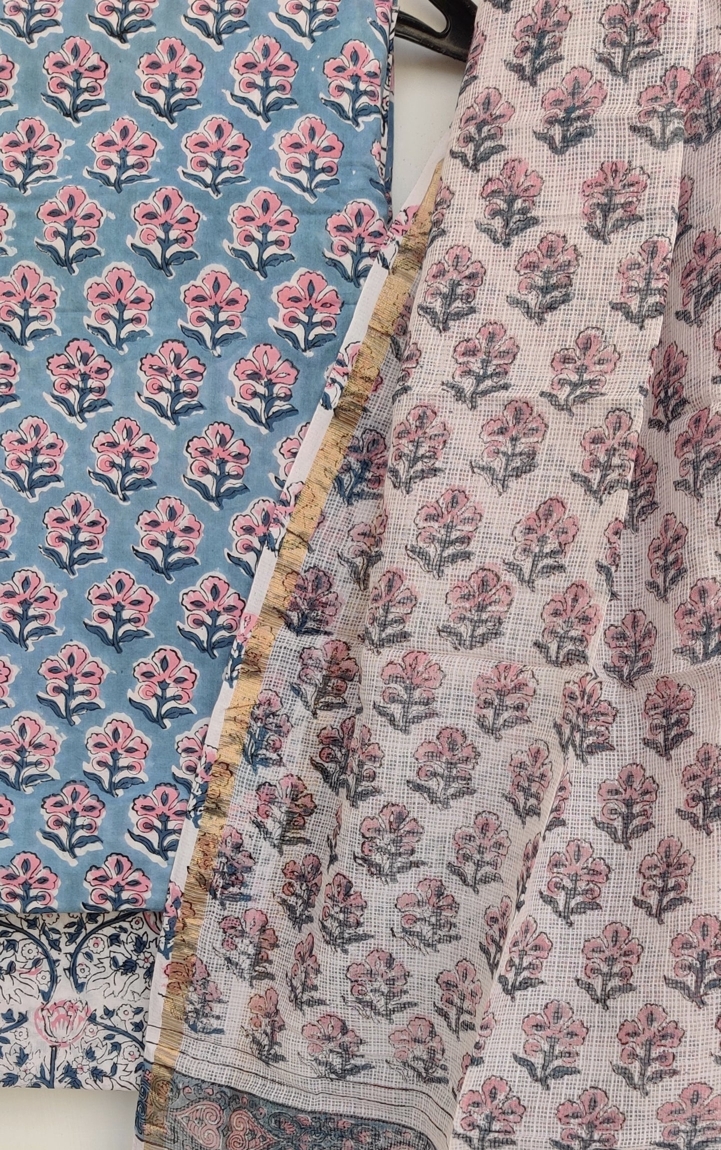 Hand Block Printed Cotton Suit with Cotton Kota Doria dupattaa