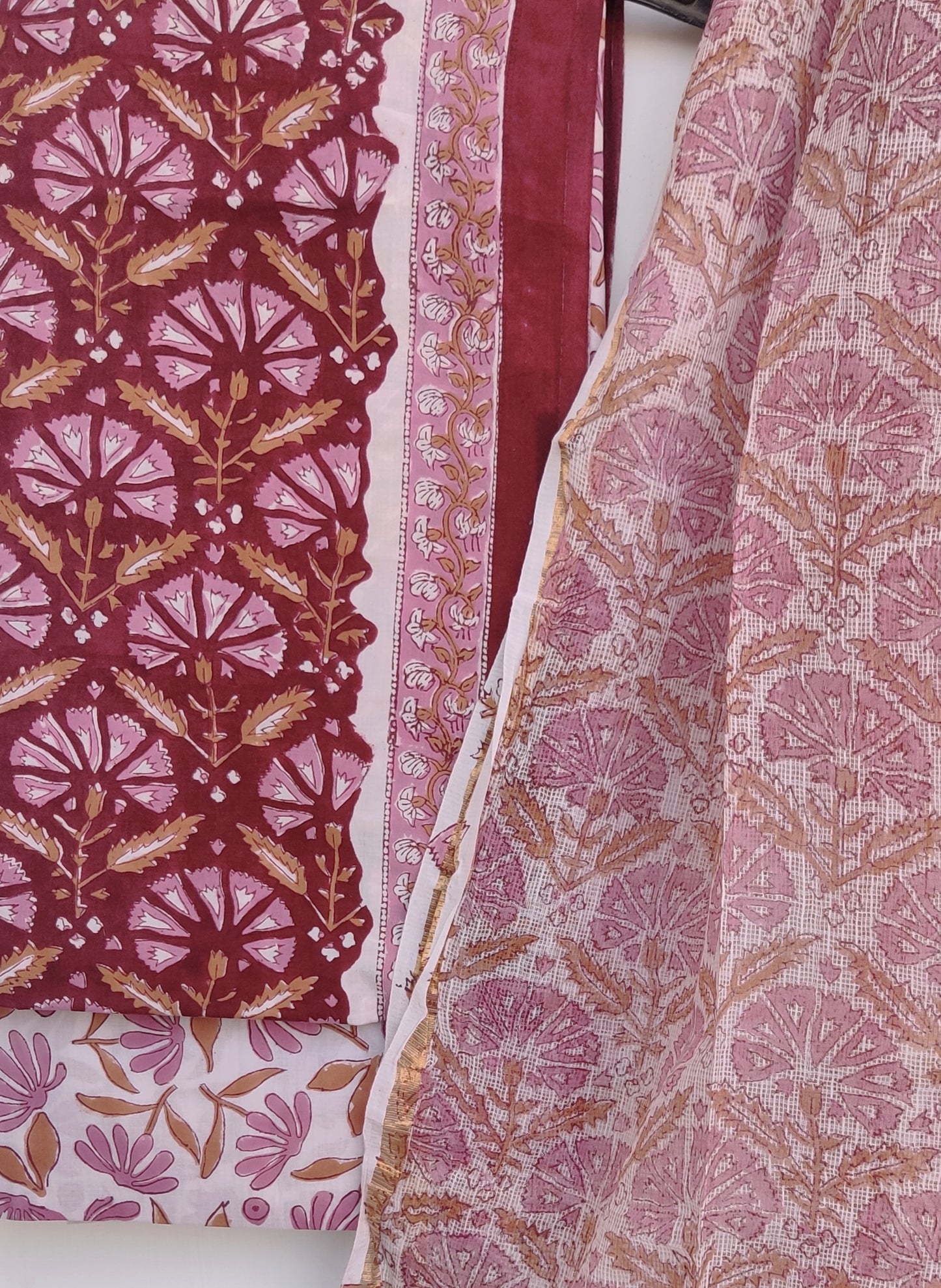 Hand Block Printed Cotton Suit with Cotton Kota Doria dupattaa