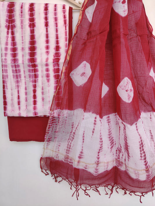 (TIE & DYE) Cotton Suit with Cotton Kota Doria dupatta