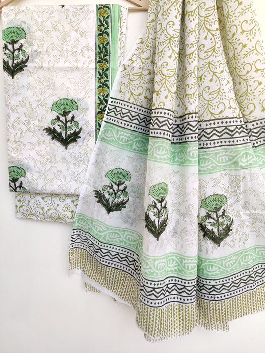 Block Printed Cotton Suit with Mulmul dupatta