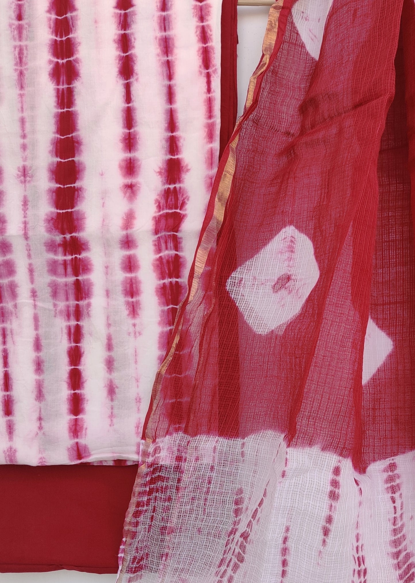 (TIE & DYE) Cotton Suit with Cotton Kota Doria dupatta