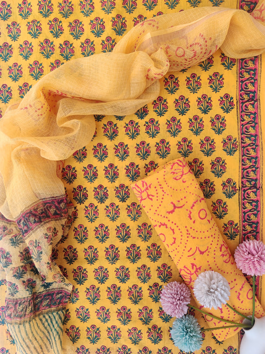 Hand Block Printed Cotton Suit with Cotton Kota Doria dupatta3