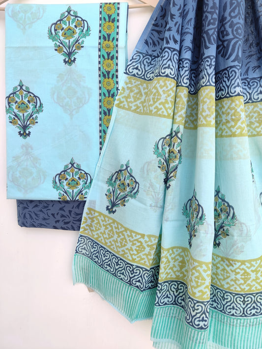 Block Printed Cotton Suit with Mulmul dupatta
