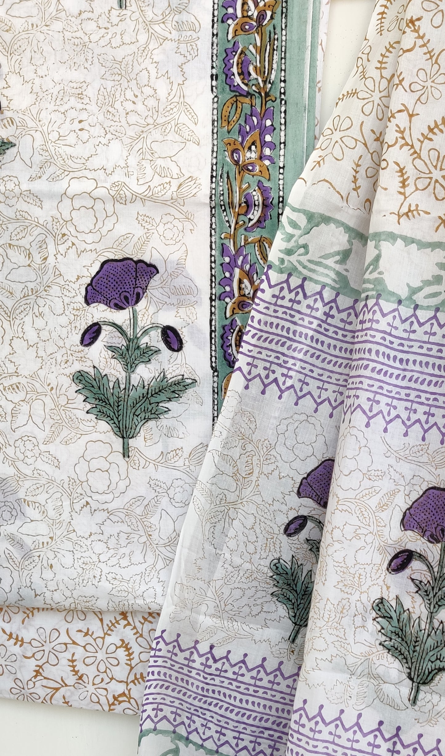Block Printed Cotton Suit with Mulmul dupatta