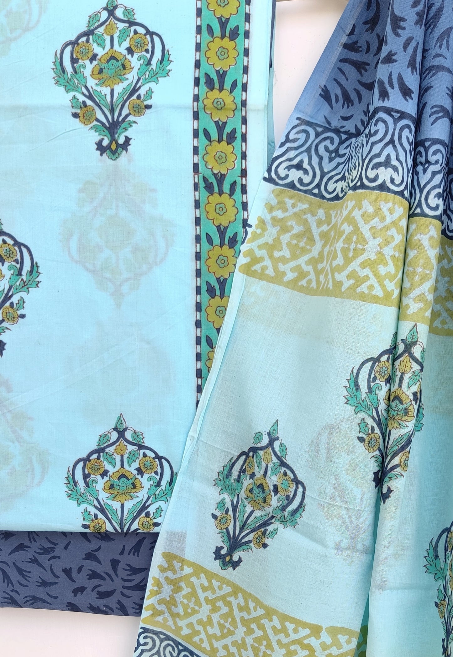 Block Printed Cotton Suit with Mulmul dupatta