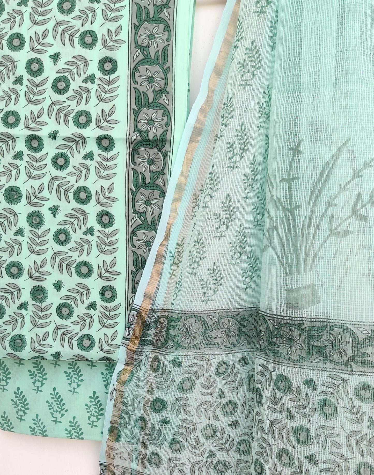 Hand Block Printed Cotton Suit with Cotton Kota Doria dupatta