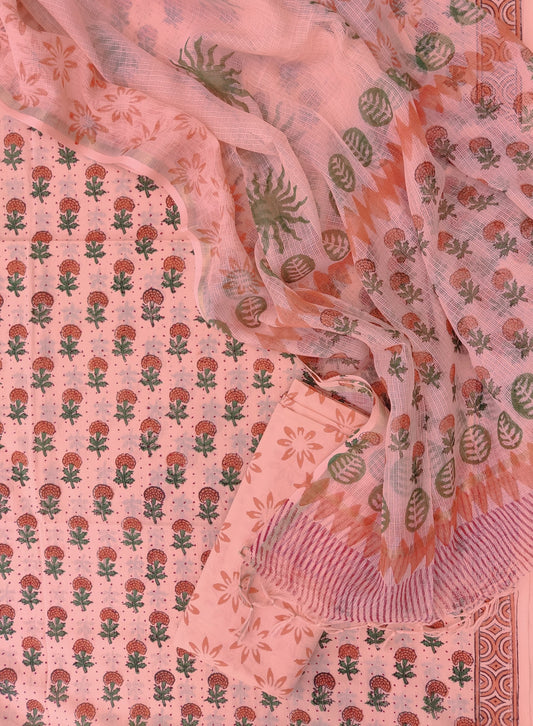 Hand Block Printed Cotton Suit with Cotton Kota Doria dupatta