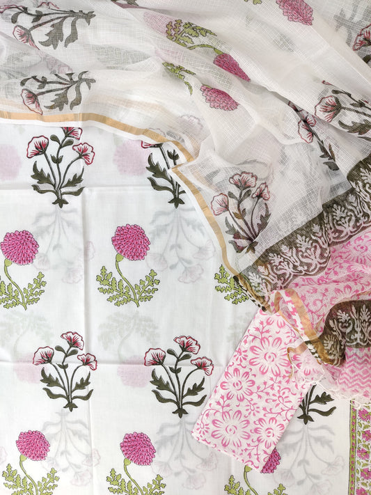 HAND BLOCK PRINTED COTTON SUIT WITH KOTA DORIA DUPATTA 1
