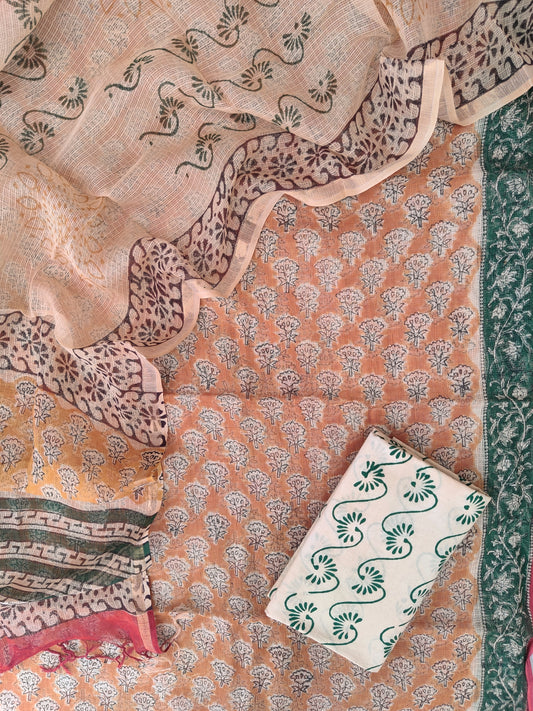 (KALAMKARI) PURE KOTA DORIA SUIT WITH PURE KOTA DORIA DUPATTA