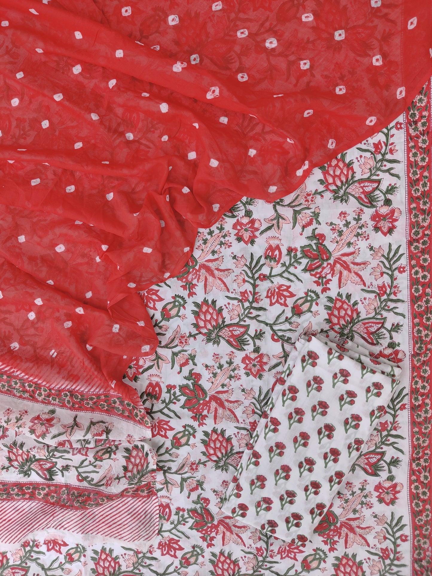 Hand Block Printed Cotton Suits with Mulmul Bandhej Dupatta
