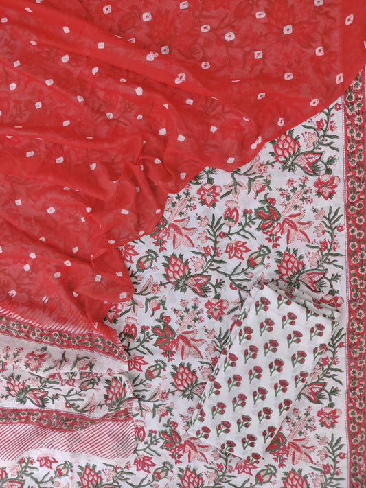Hand Block Printed Cotton Suits with Mulmul Bandhej Dupatta