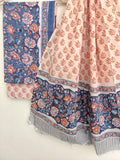 Hand Block Printed Unstitched Cotton Suit with Mulmul Dupatta