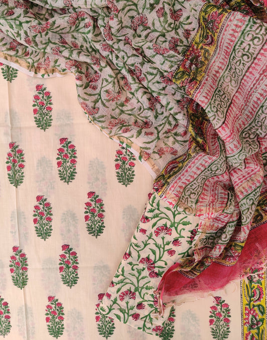 Hand Block Printed Cotton Suit with Cotton Kota Doria dupatta22