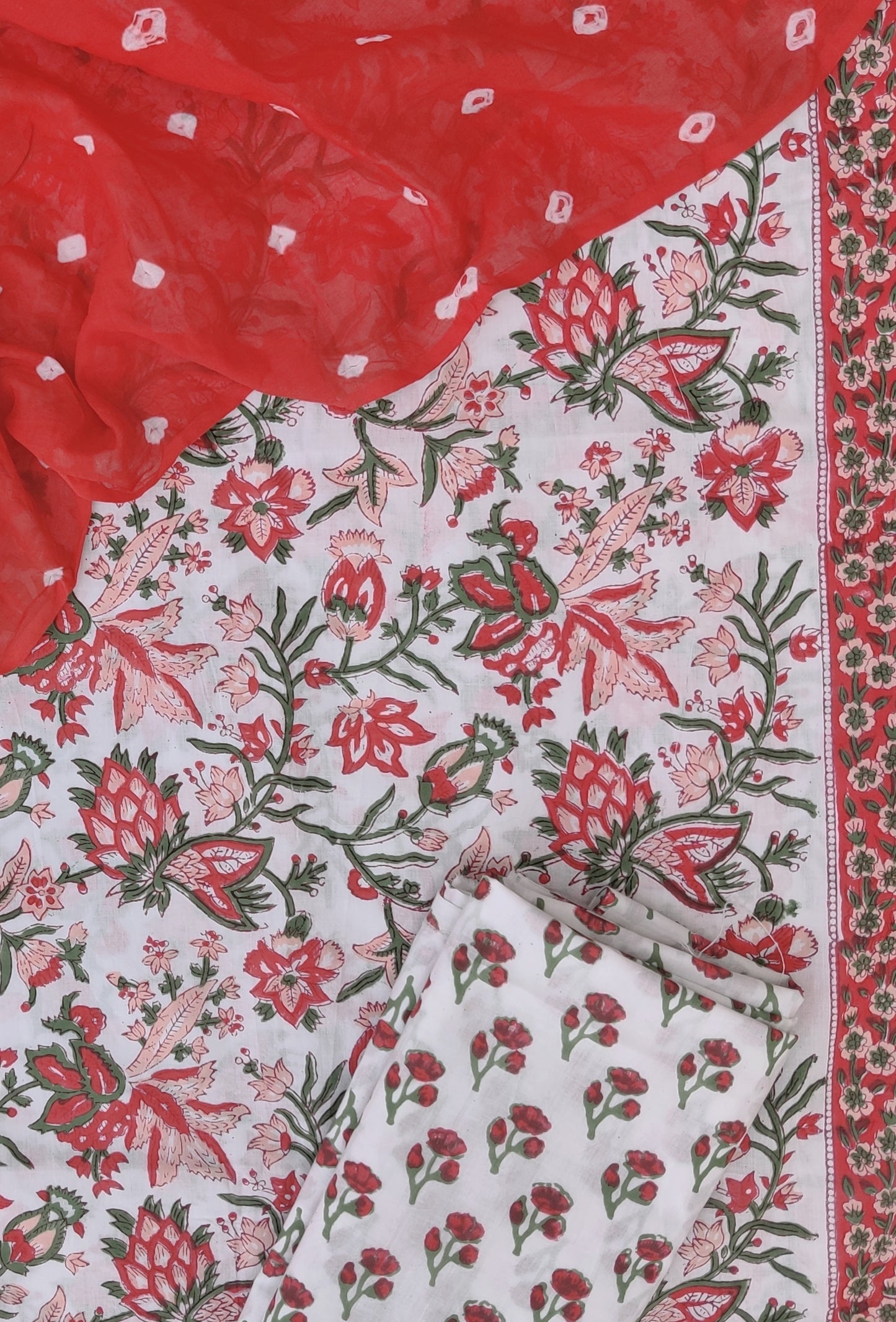 Hand Block Printed Cotton Suits with Mulmul Bandhej Dupatta