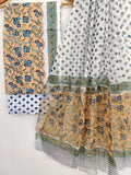 (SALE) HAND BLOCK PRINTED COTTON SUIT WITH PURE CHIFFON DUPATTA