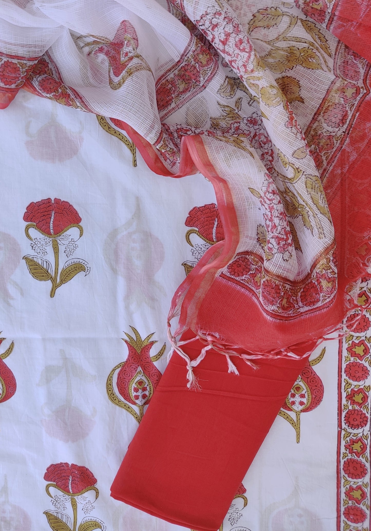 Hand Block Printed Cotton Suit with Cotton Kota Doria dupatta