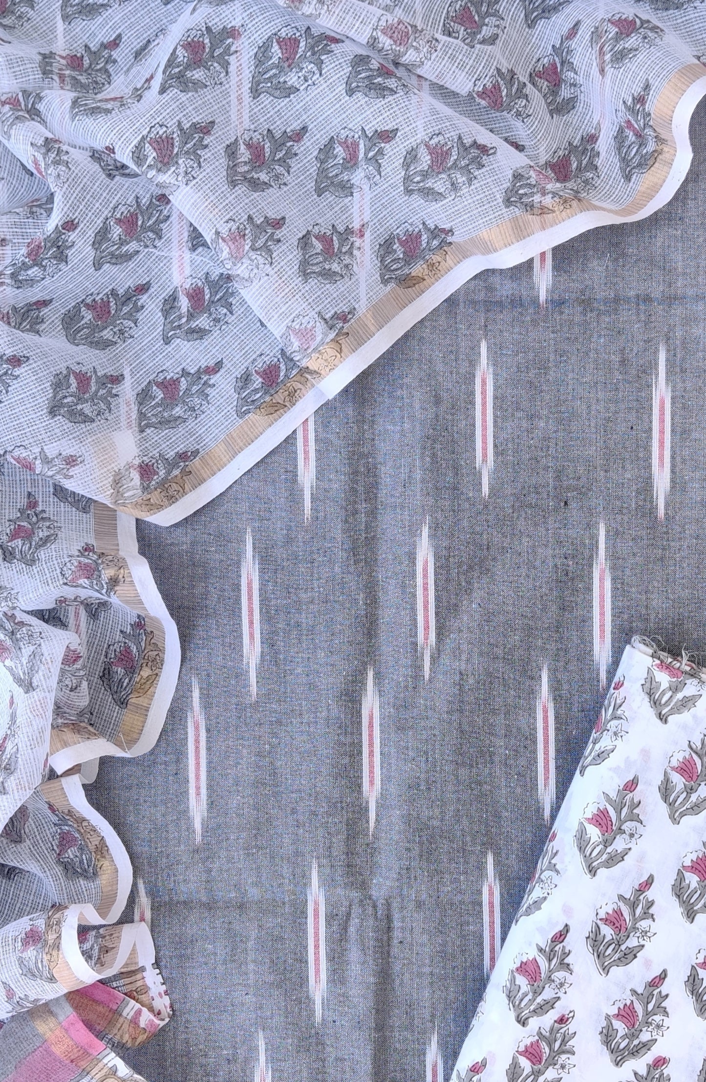 Handloom Weave Ikat Suit with Kota Doria Dupatta