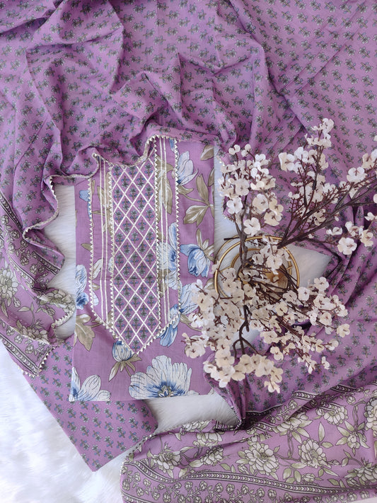 Cotton Printed Neck Work Suits with mulmul dupatta8