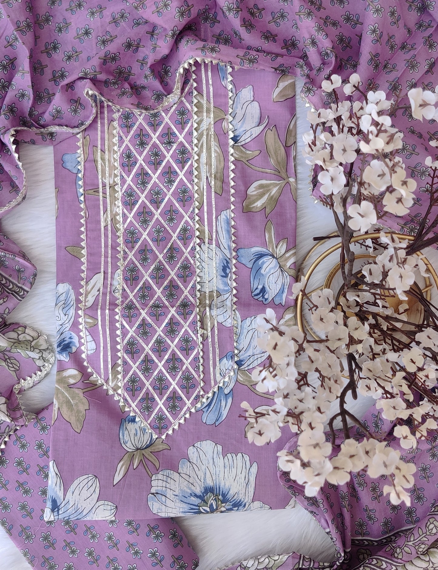 Cotton Printed Neck Work Suits with mulmul dupatta8