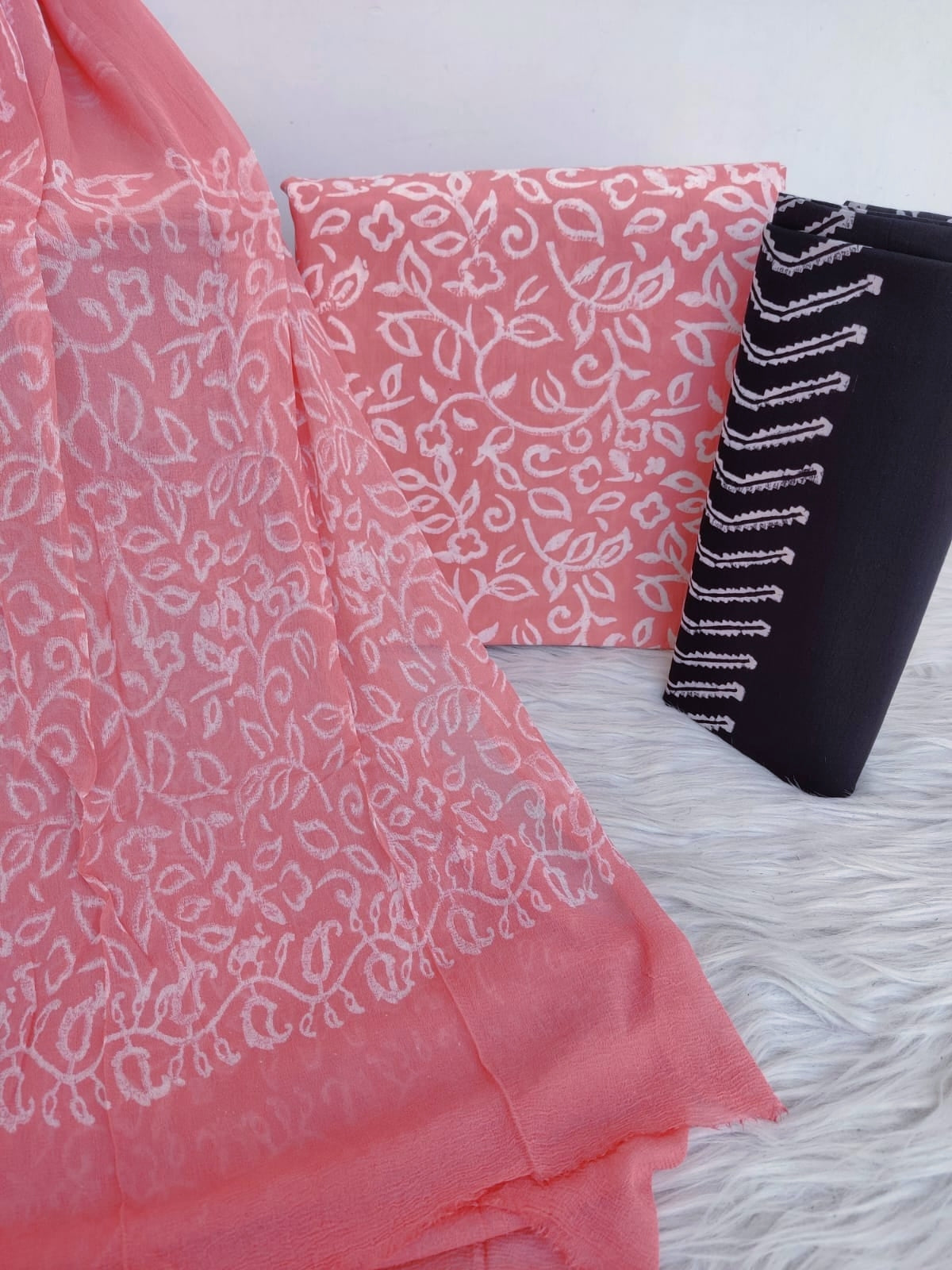 Hand Block Printed Cotton Suit with Pure Chiffon dupatta