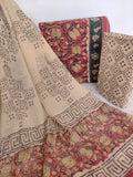 (KALAMKARI) HAND BLOCK PRINTED COTTON SUIT WITH PURE CHIFFON DUPATTA
