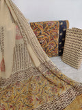 (KALAMKARI) HAND BLOCK PRINTED COTTON SUIT WITH PURE CHIFFON DUPATTA