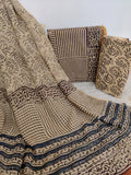 (KALAMKARI) HAND BLOCK PRINTED COTTON SUIT WITH PURE CHIFFON DUPATTA