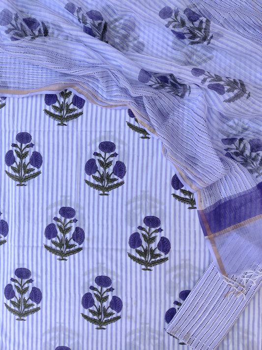 Hand Block Printed Cotton Suit with Cotton Kota Doria dupattaa
