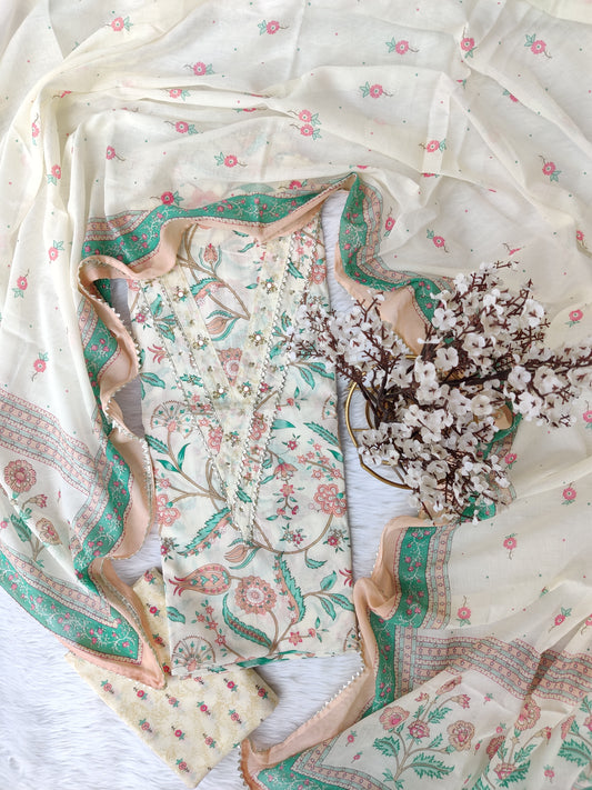 Exclusive Cotton Printed Neck Work Suits with mulmul dupatta