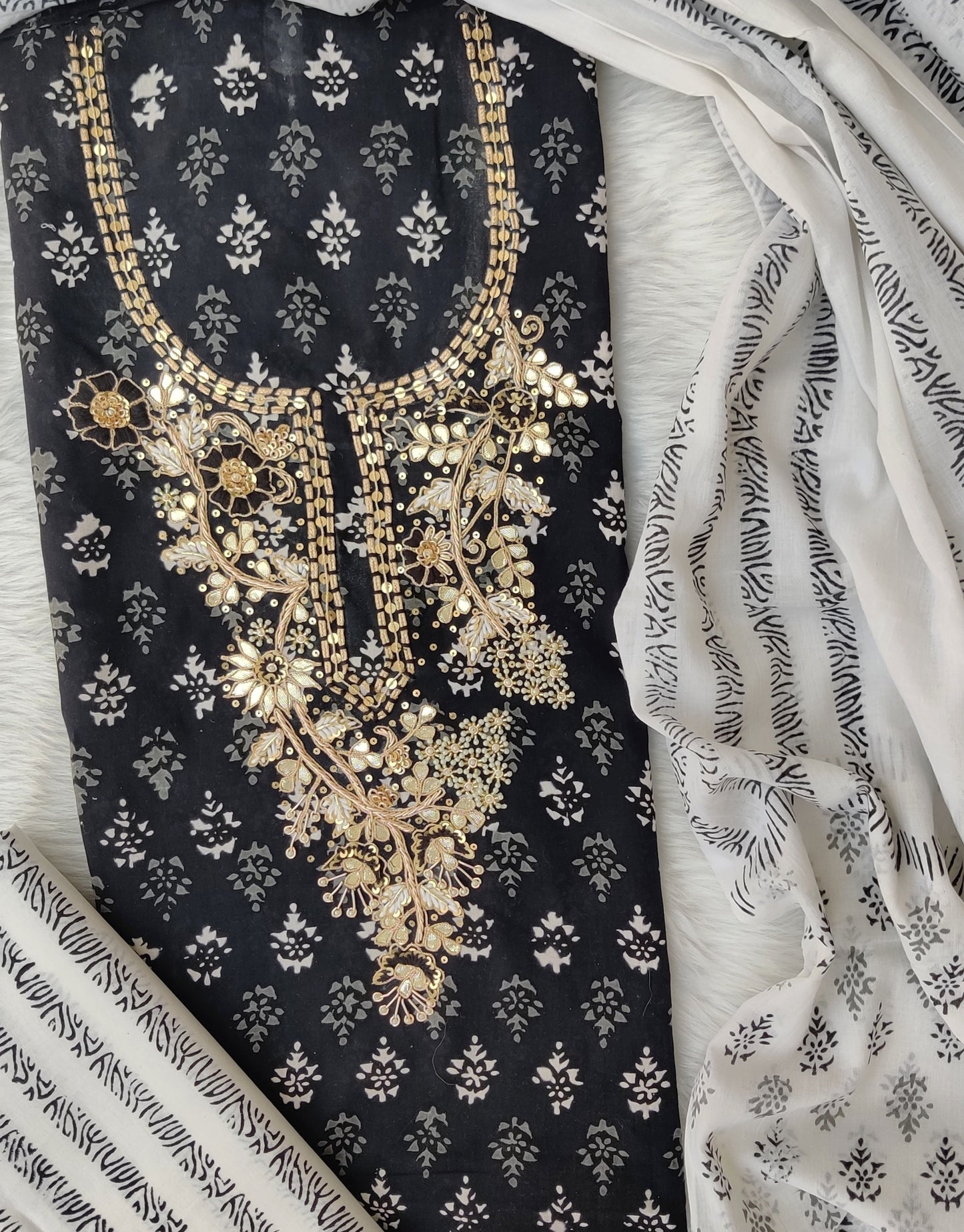 FLORAL PRINTED COTTON GOTA PATTI SUIT WITH COTTON DUPATTA
