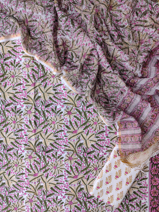 Hand Block Printed Cotton Suit with Cotton Kota Doria dupattaa