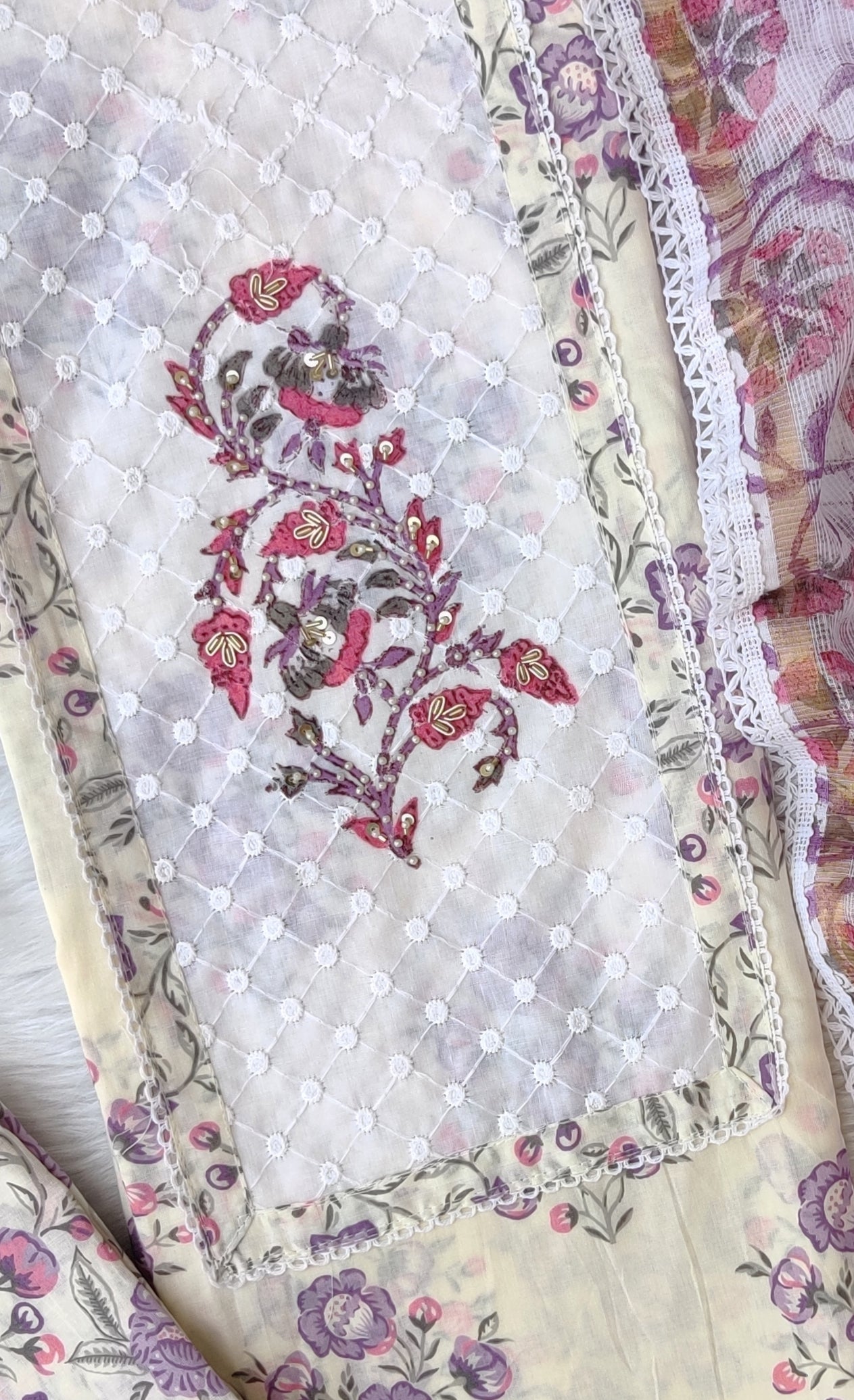 HANDBLOCK PRINTED BOOTA PRINT WORK SUITS WITH KOTA DORIA DUPATTA